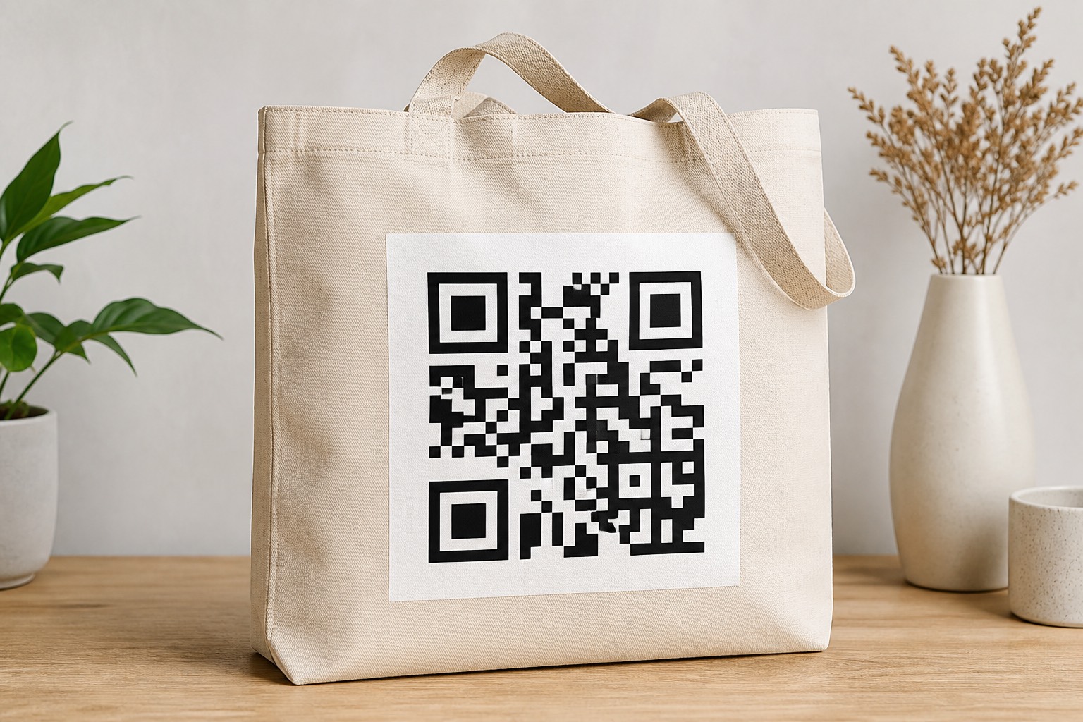 کیف پارچهای با پنل سفید و کد QR چاپی
